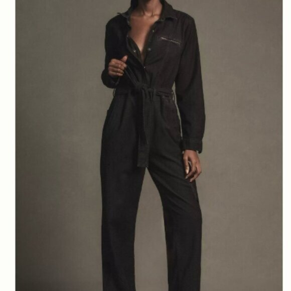 Pilcro The Lonnie Utility Jumpsuit Women's Large Khaki Cuffed Crop Button Tie - Picture 6 of 15